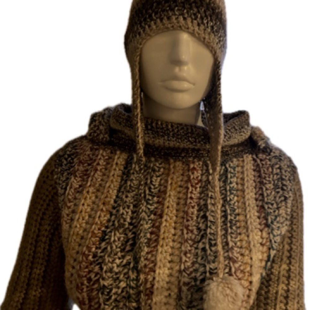 Homemade crocheted top crop top sweater with hood attached